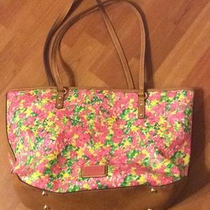 Nine West Pink and Brown Floral Tote Bag
